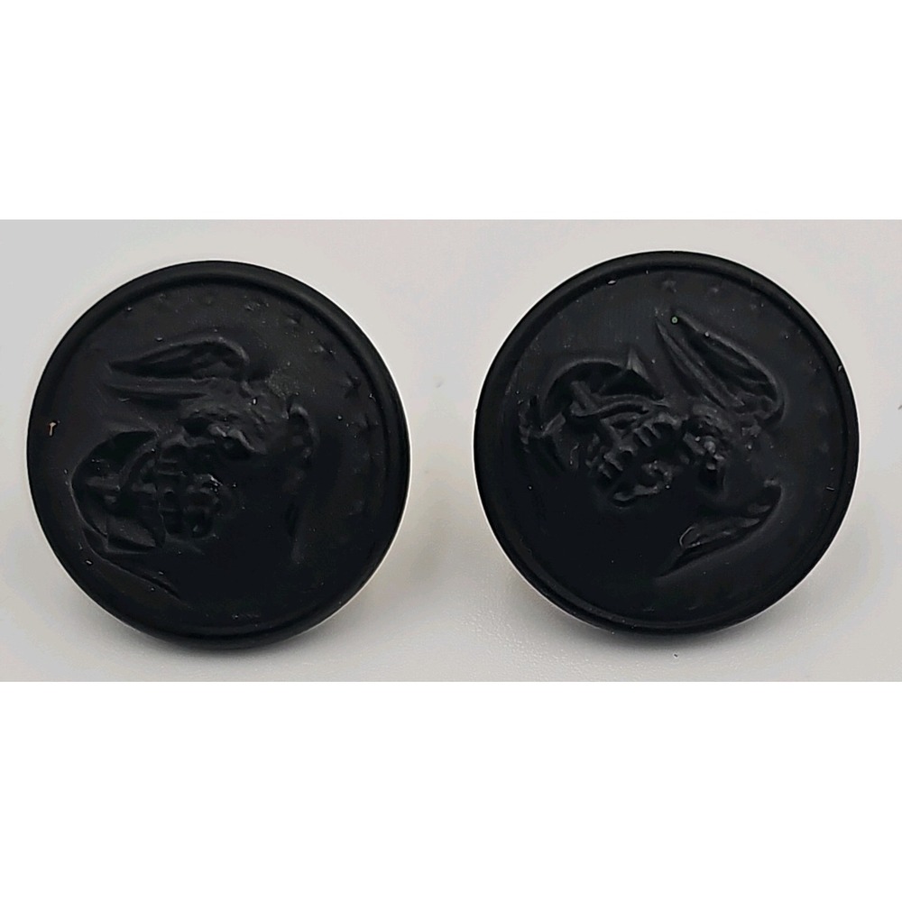 Vintage 2pc Black USMC US Military Insignia Pin Screwback Button Domed 17mm